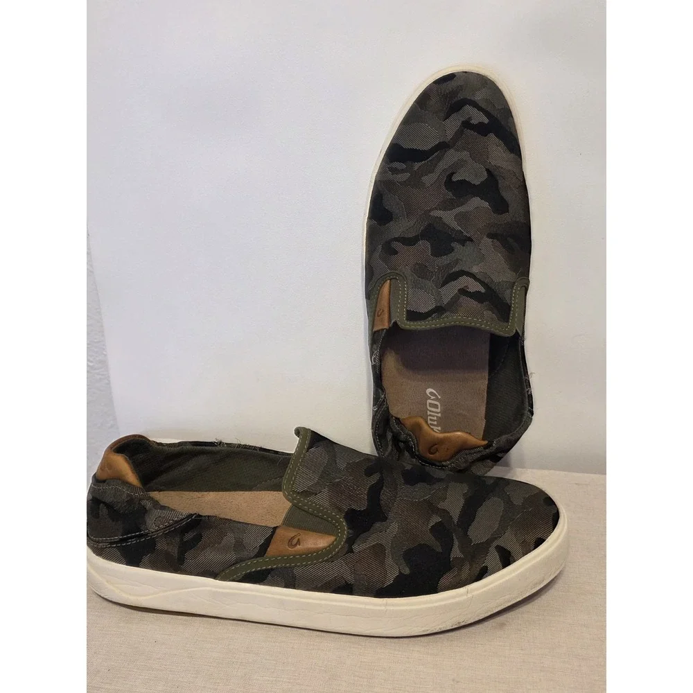 Olukai Lae'ahi Pa'i Men's Slip-On Boat Loafers Green Camo Lightweight Size 13